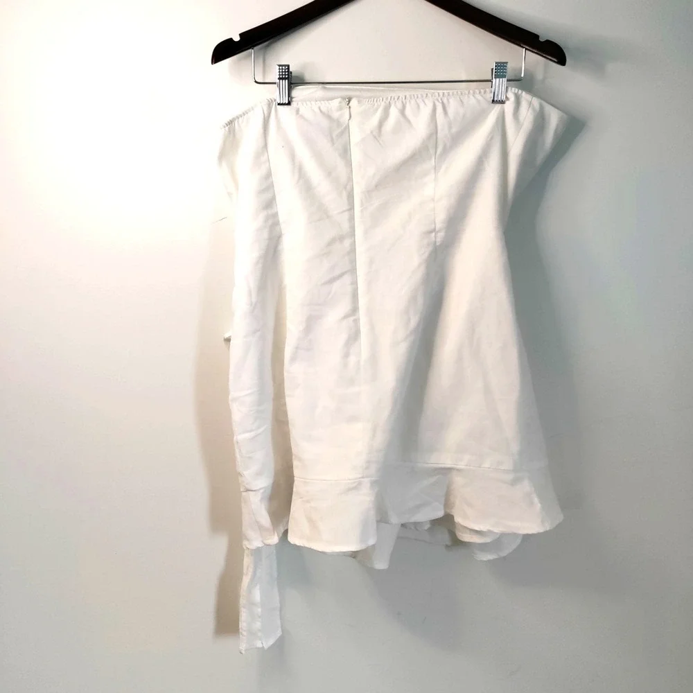 Strapless LINEN‎ Faux Wrap Side Tie Ivory Sexy Party Resort Wedding Y2K Dress 12